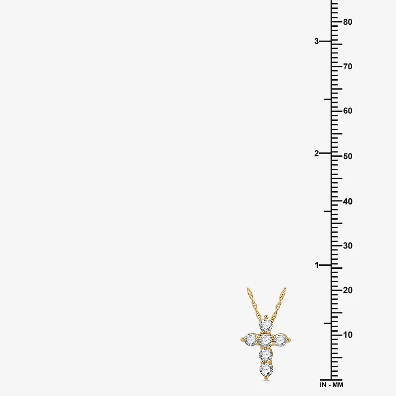 Womens 1/2 CT. T.W. Lab Grown White Diamond Sterling Silver Or 14K Gold Over Silver Cross Pendant Necklace