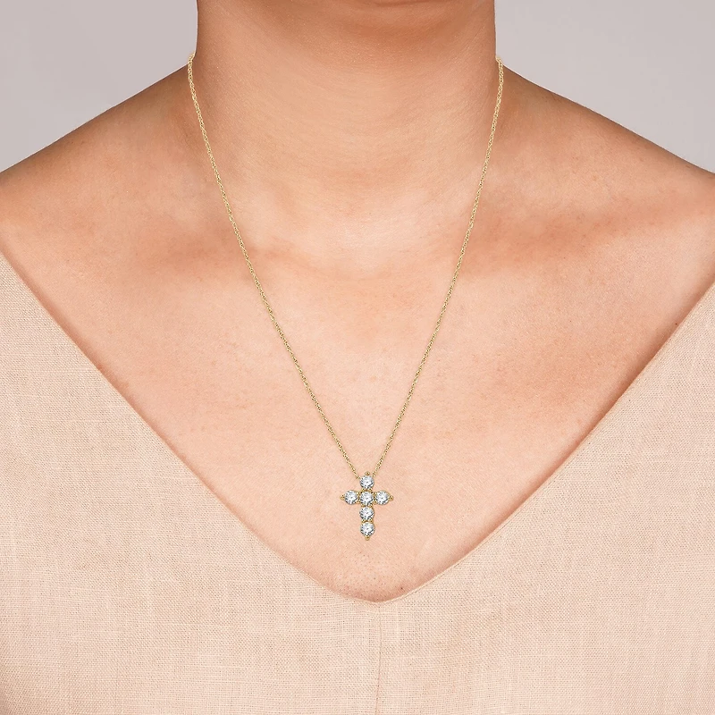 Womens 1/2 CT. T.W. Lab Grown White Diamond Sterling Silver Or 14K Gold Over Silver Cross Pendant Necklace