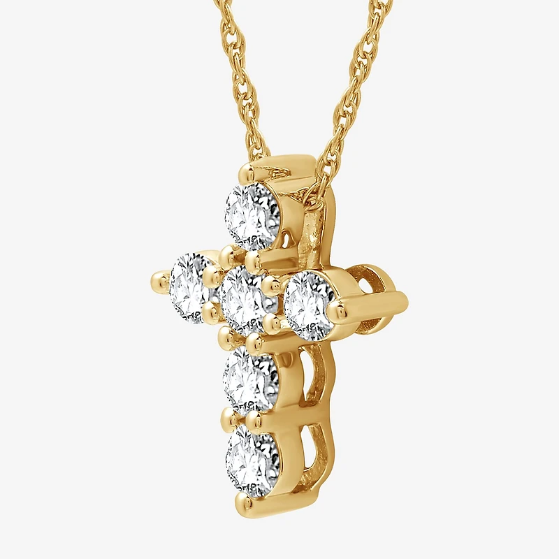 Womens 1/2 CT. T.W. Lab Grown White Diamond Sterling Silver Or 14K Gold Over Silver Cross Pendant Necklace