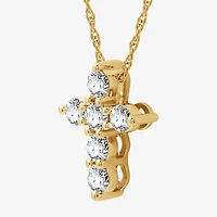 Womens 1/2 CT. T.W. Lab Grown White Diamond Sterling Silver Or 14K Gold Over Silver Cross Pendant Necklace