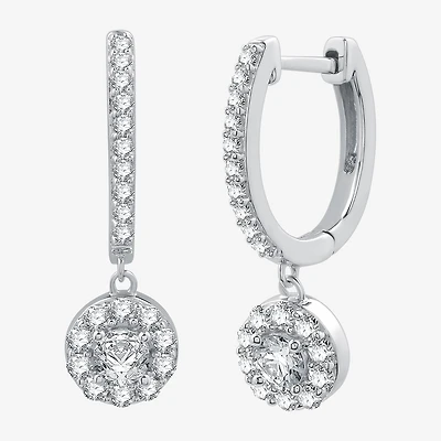 Womens 1 CT. T.W. Lab Grown White Diamond Sterling Silver 24.9mm Round Hoop Earrings