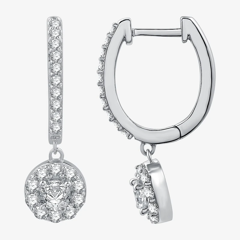 Womens 1 CT. T.W. Lab Grown White Diamond Sterling Silver 24.9mm Round Hoop Earrings