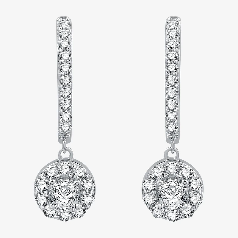 Womens 1 CT. T.W. Lab Grown White Diamond Sterling Silver 24.9mm Round Hoop Earrings