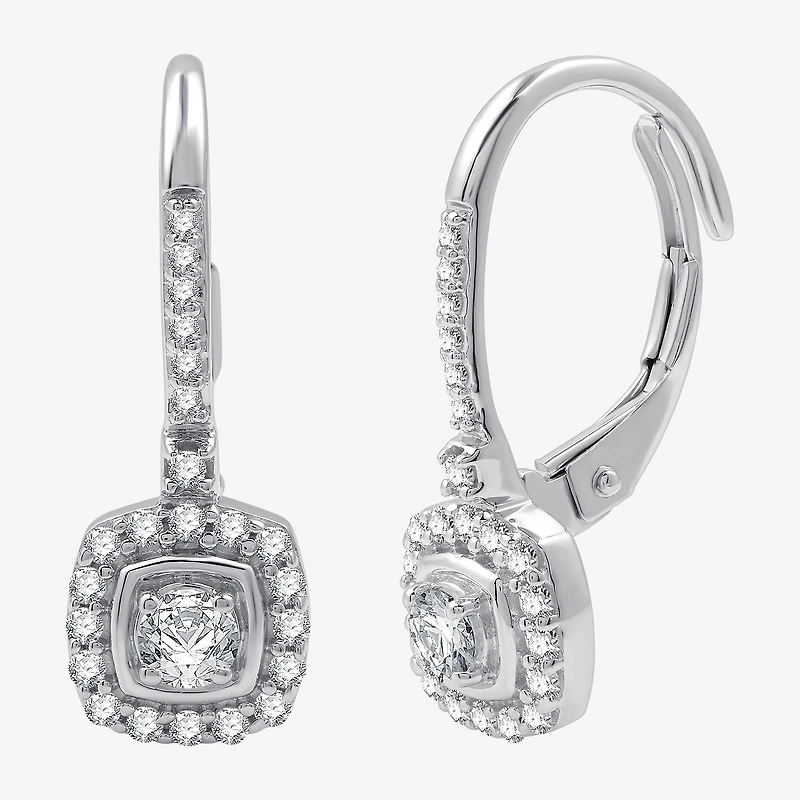 Womens 1/2 CT. T.W. Lab Grown White Diamond Sterling Silver 19mm Cushion Hoop Earrings