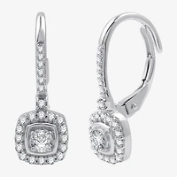 Womens 1/2 CT. T.W. Lab Grown White Diamond Sterling Silver 19mm Cushion Hoop Earrings