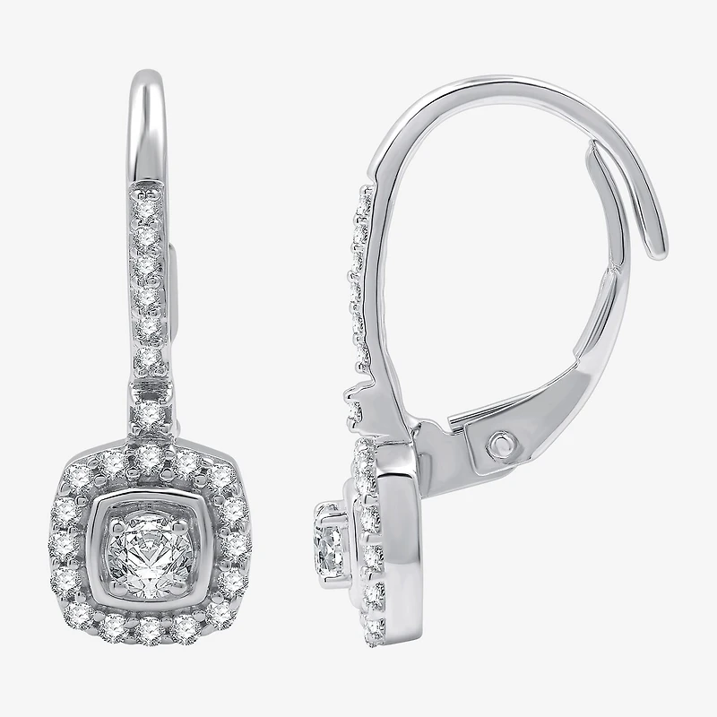 Womens 1/2 CT. T.W. Lab Grown White Diamond Sterling Silver 19mm Cushion Hoop Earrings
