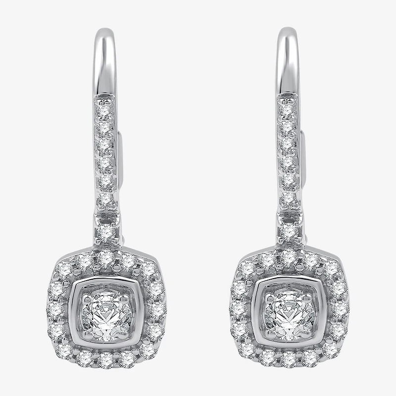 Womens 1/2 CT. T.W. Lab Grown White Diamond Sterling Silver 19mm Cushion Hoop Earrings
