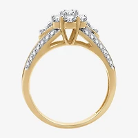 Womens 1 CT. T.W. Lab Grown White Diamond 14K Gold Over Silver Sterling Flower Side Stone Cocktail Ring