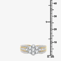 Womens 1 CT. T.W. Lab Grown White Diamond 14K Gold Over Silver Sterling Flower Side Stone Cocktail Ring