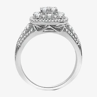 Womens 1 CT. T.W. Lab Grown White Diamond Sterling Silver Cushion Halo Side Stone Cocktail Ring