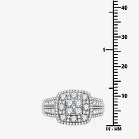 Womens 1 CT. T.W. Lab Grown White Diamond Sterling Silver Cushion Halo Side Stone Cocktail Ring