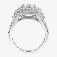 Womens 1 1/2 CT. T.W. Lab Grown White Diamond Sterling Silver Cushion Halo Side Stone Cocktail Ring