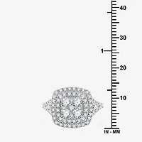 Womens 1 1/2 CT. T.W. Lab Grown White Diamond Sterling Silver Cushion Halo Side Stone Cocktail Ring