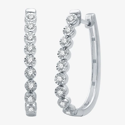 Womens 1/2 CT. T.W. Lab Grown White Diamond Sterling Silver 27.8mm Hoop Earrings