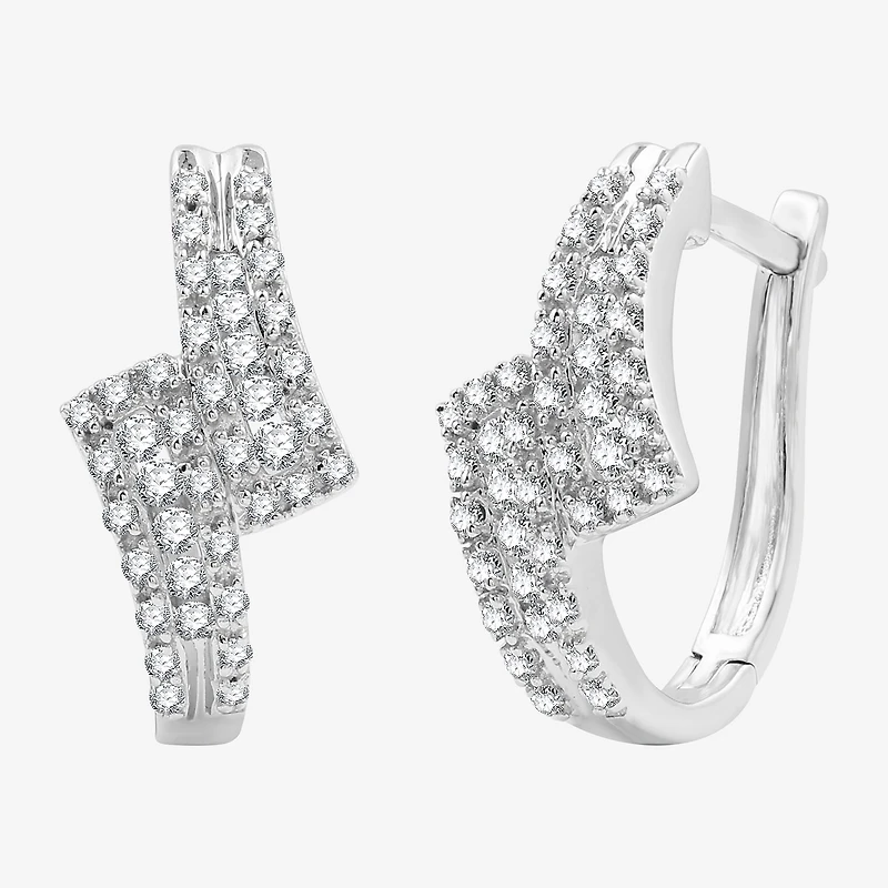 Womens 1/2 CT. T.W. Lab Grown White Diamond Sterling Silver 17.1mm Hoop Earrings