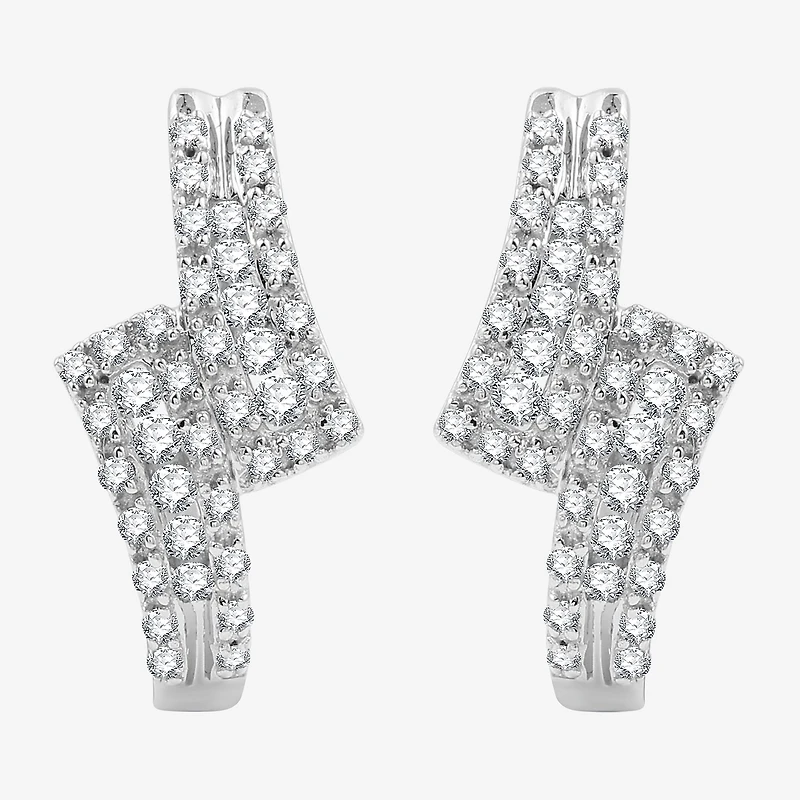 Womens 1/2 CT. T.W. Lab Grown White Diamond Sterling Silver 17.1mm Hoop Earrings