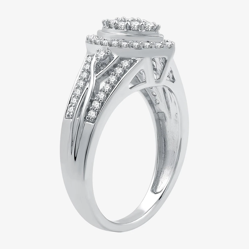 Womens 20MM 1/2 CT. T.W. Lab Grown White Diamond Sterling Silver Crossover Side Stone Band