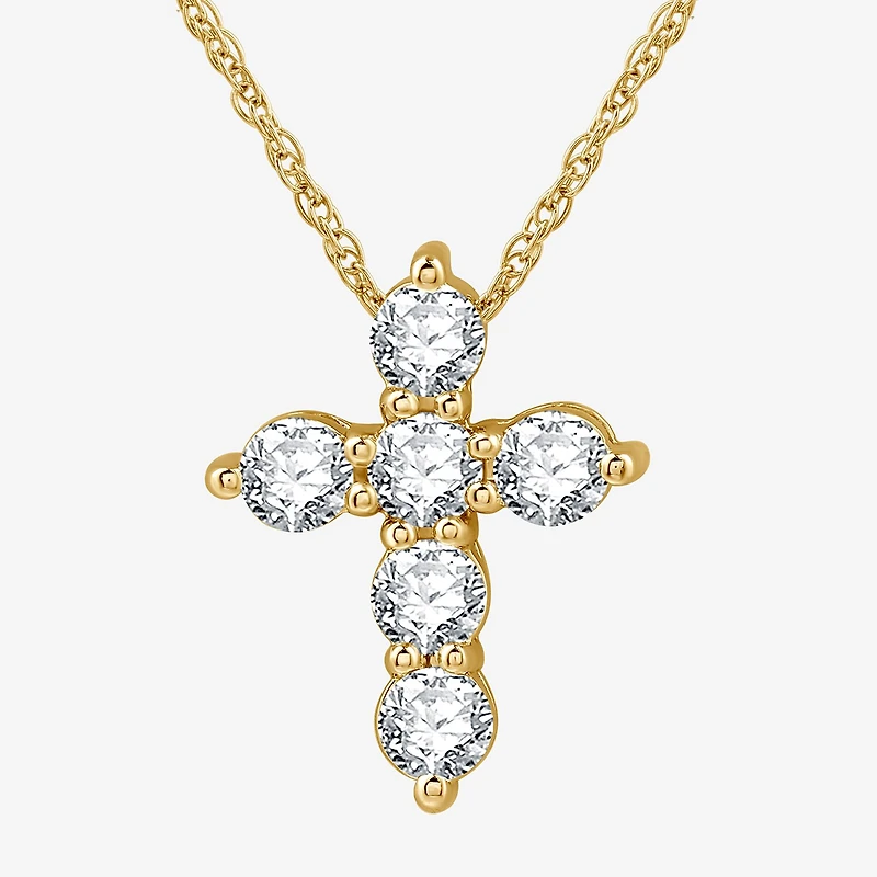 Womens 1 CT. T.W. Lab Grown White Diamond 14K Gold Over Silver Sterling Cross 18 Inch Pendant Necklace