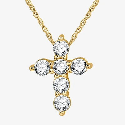 Womens 1 CT. T.W. Lab Grown White Diamond 14K Gold Over Silver Sterling Cross 18 Inch Pendant Necklace