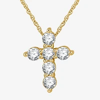 Womens 1 CT. T.W. Lab Grown White Diamond 14K Gold Over Silver Sterling Cross 18 Inch Pendant Necklace