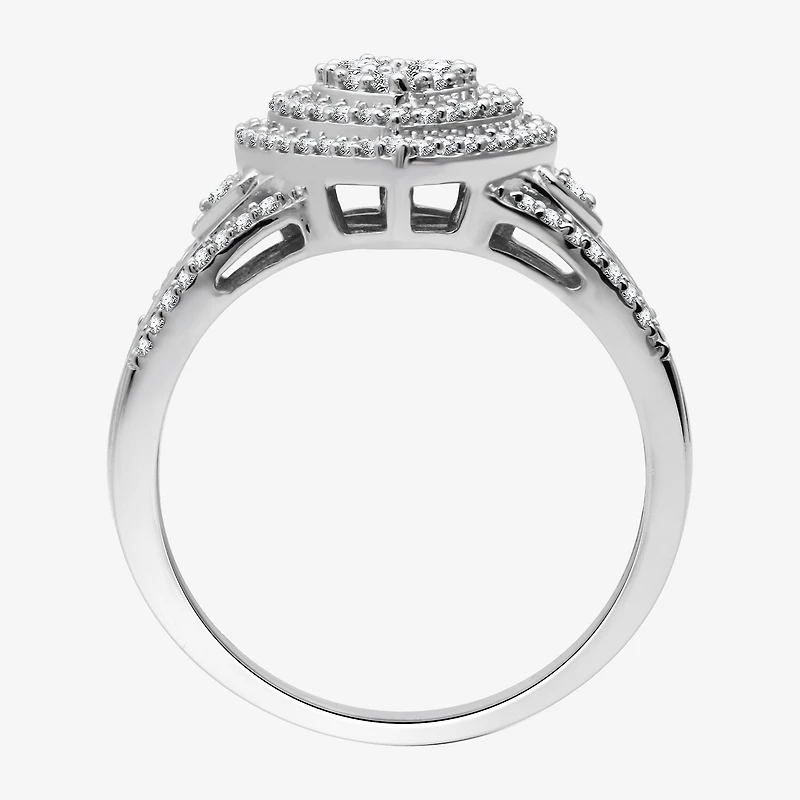 Womens 1/2 CT. T.W. Lab Grown White Diamond Sterling Silver Heart Side Stone Band