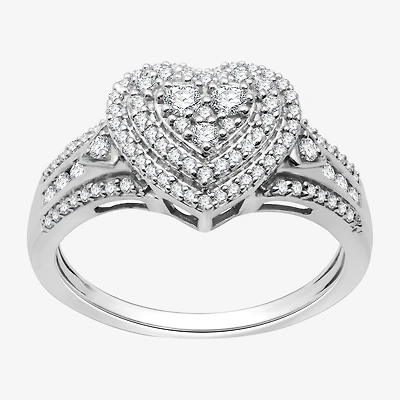 Womens 1/2 CT. T.W. Lab Grown White Diamond Sterling Silver Heart Side Stone Band
