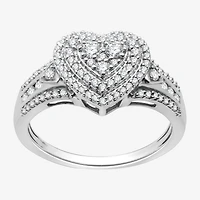 Womens 1/2 CT. T.W. Lab Grown White Diamond Sterling Silver Heart Side Stone Band