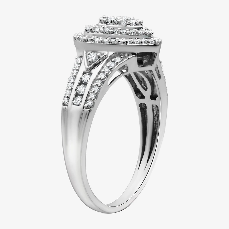 Womens 1/2 CT. T.W. Lab Grown White Diamond Sterling Silver Heart Side Stone Band