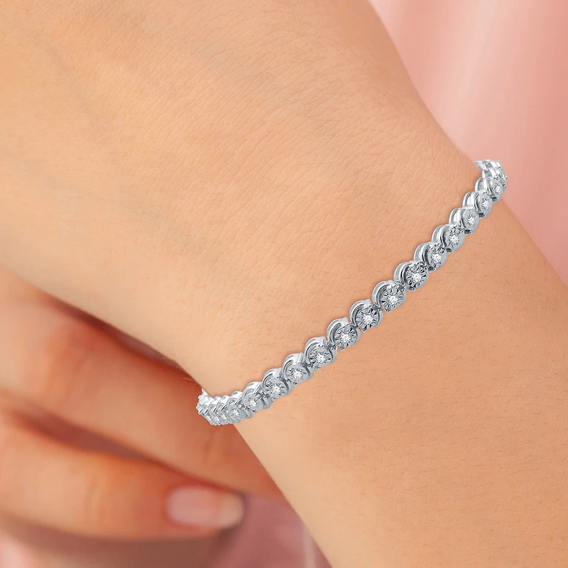 Womens 1 CT. T.W. Lab Grown White Diamond Sterling Silver 7.5 Inch Tennis Bracelet