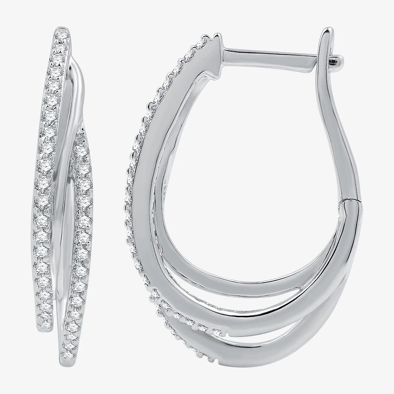 Womens 1/3 CT. T.W. Lab Grown White Diamond Sterling Silver 22.8mm Hoop Earrings
