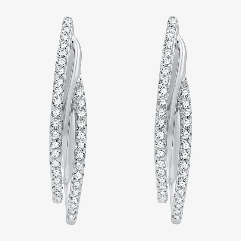 Womens 1/3 CT. T.W. Lab Grown White Diamond Sterling Silver 22.8mm Hoop Earrings