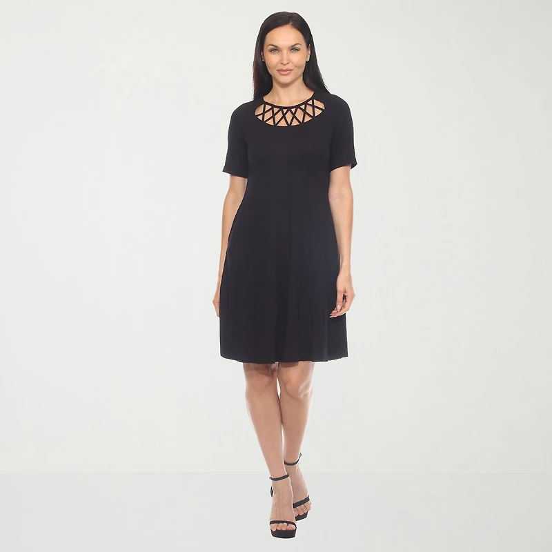 White Mark Womens Crew Neck Short Sleeve A-Line Dress