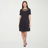 White Mark Womens Crew Neck Short Sleeve A-Line Dress