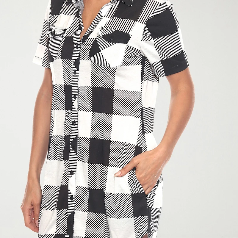 White Mark Womens Short Sleeve Plaid Shirt Dress