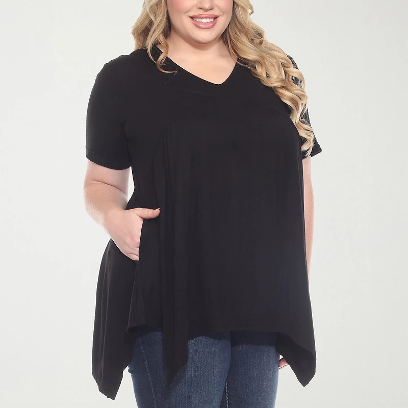 White Mark Womens V Neck Short Sleeve Tunic Top