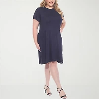 White Mark Womens Plus Short Sleeve Swing Dresses