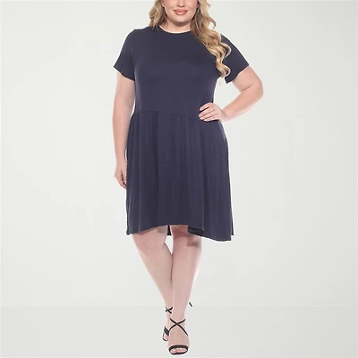 White Mark Womens Plus Short Sleeve Swing Dresses