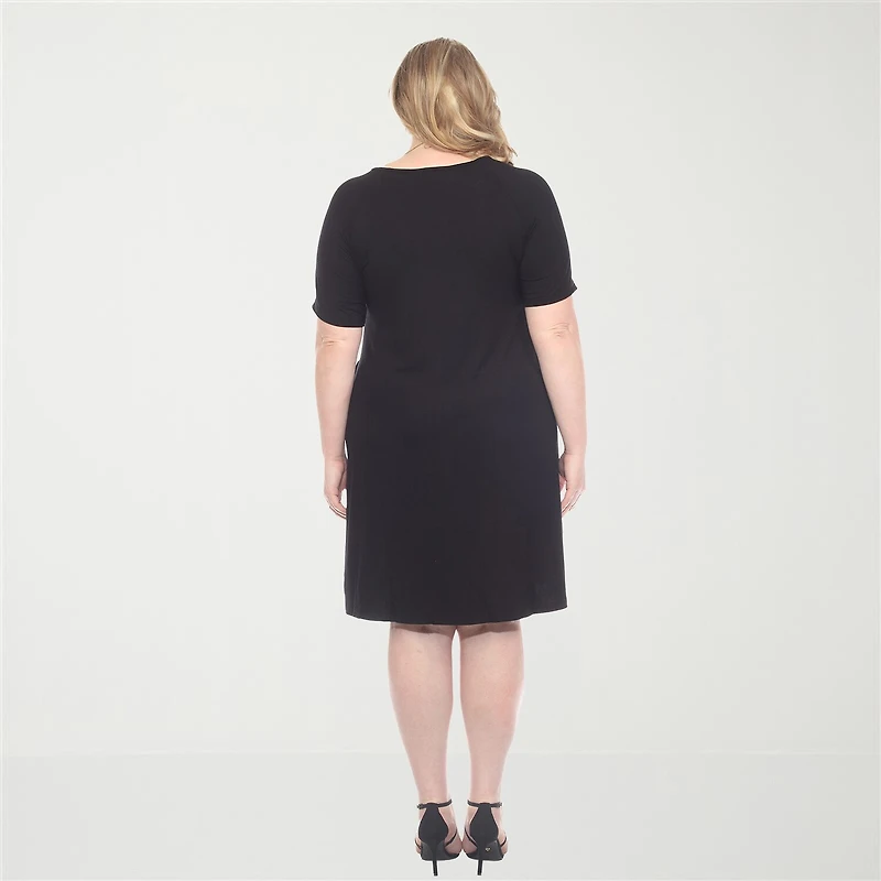 White Mark Womens Plus Round Neck Short Sleeve A-Line Dress