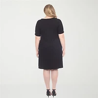 White Mark Womens Plus Round Neck Short Sleeve A-Line Dress