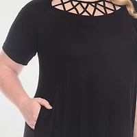 White Mark Womens Plus Round Neck Short Sleeve A-Line Dress