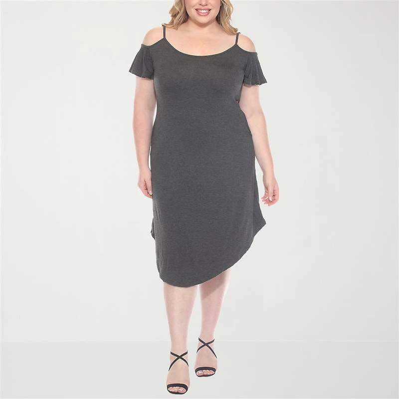 White Mark Womens Plus Scoop Neck Short Sleeve Sundress