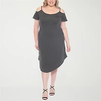 White Mark Womens Plus Scoop Neck Short Sleeve Sundress
