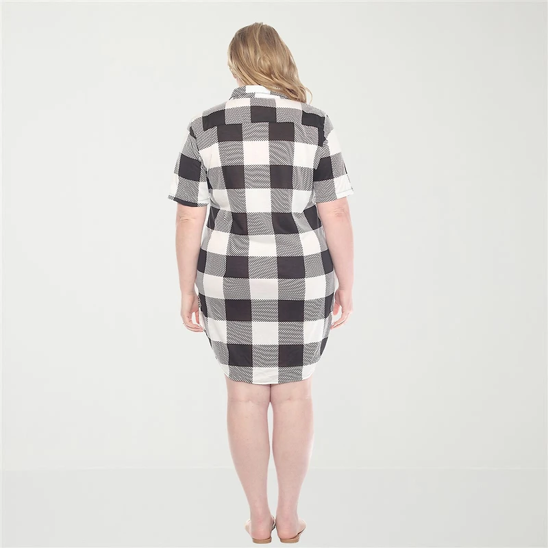 White Mark Womens Plus Short Sleeve Plaid Shirt Dress