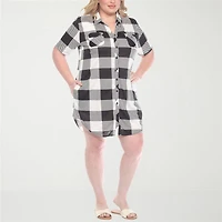 White Mark Womens Plus Short Sleeve Plaid Shirt Dress