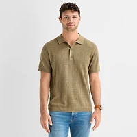 mutual weave Mens Short Sleeve Button Polo Sweater