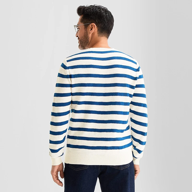 Stafford Stripe Mens Crew Neck Long Sleeve Pullover Sweater