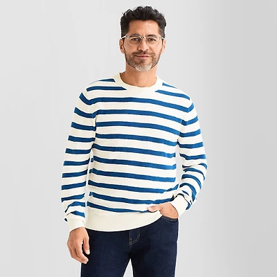 Stafford Stripe Mens Crew Neck Long Sleeve Pullover Sweater