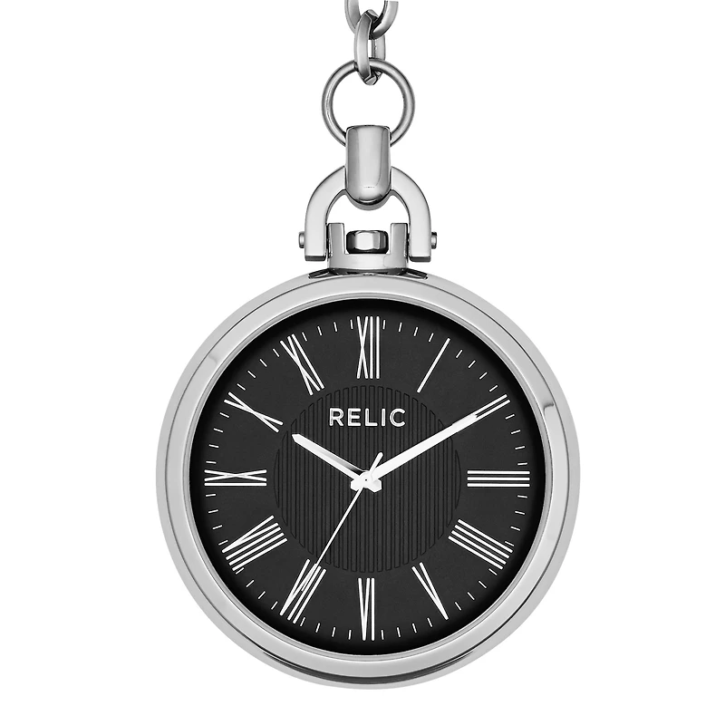 Relic® Mens Silver-Tone Black Dial Pocket Watch ZR85069