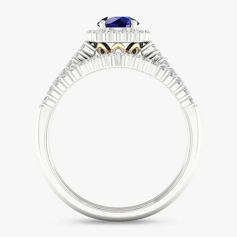 Womens 3/8 CT. T.W. Genuine Blue Sapphire 10K Two Tone Gold Round Halo Bridal Set