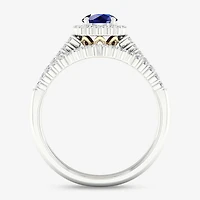 Womens 3/8 CT. T.W. Genuine Blue Sapphire 10K Two Tone Gold Round Halo Bridal Set